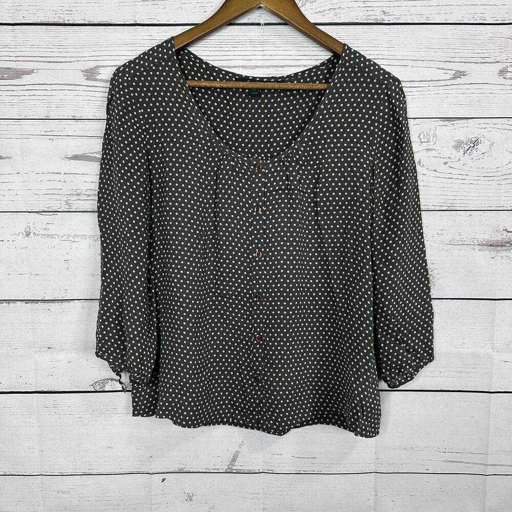 Boden‎ Blouse Top Womens 14 Gray Polka dot Button Flowy Office Casual Preppy